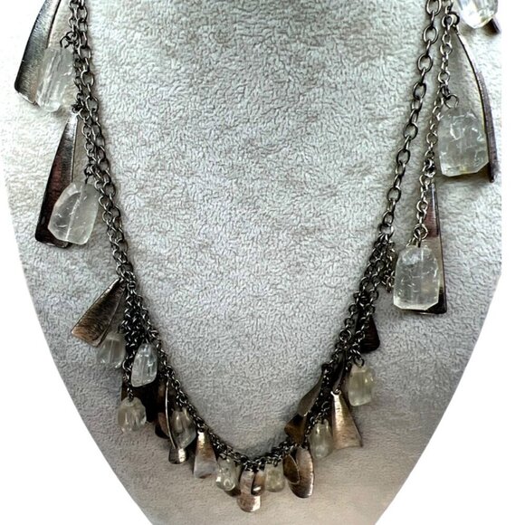 Vintage Boho Metal & Quartz Crystal Pendant Necklace.  B53 - Picture 10 of 12